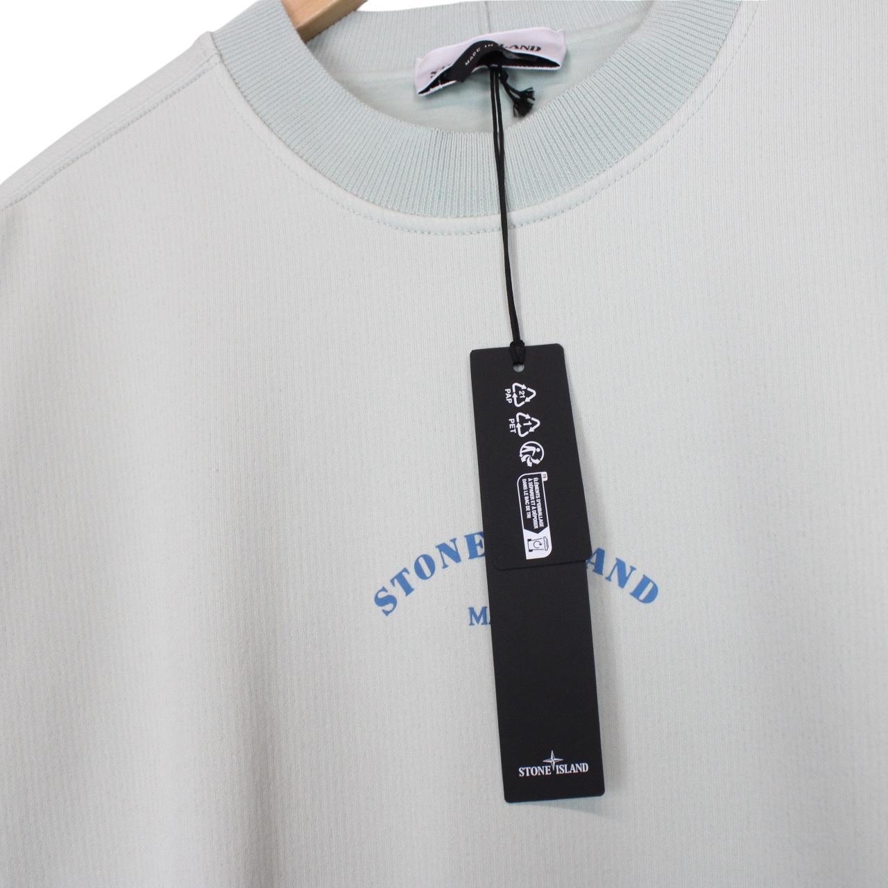 Stone Island Marina SS 2023 Light Blue Plated Dyed Cotton Sweatshirt Jumper