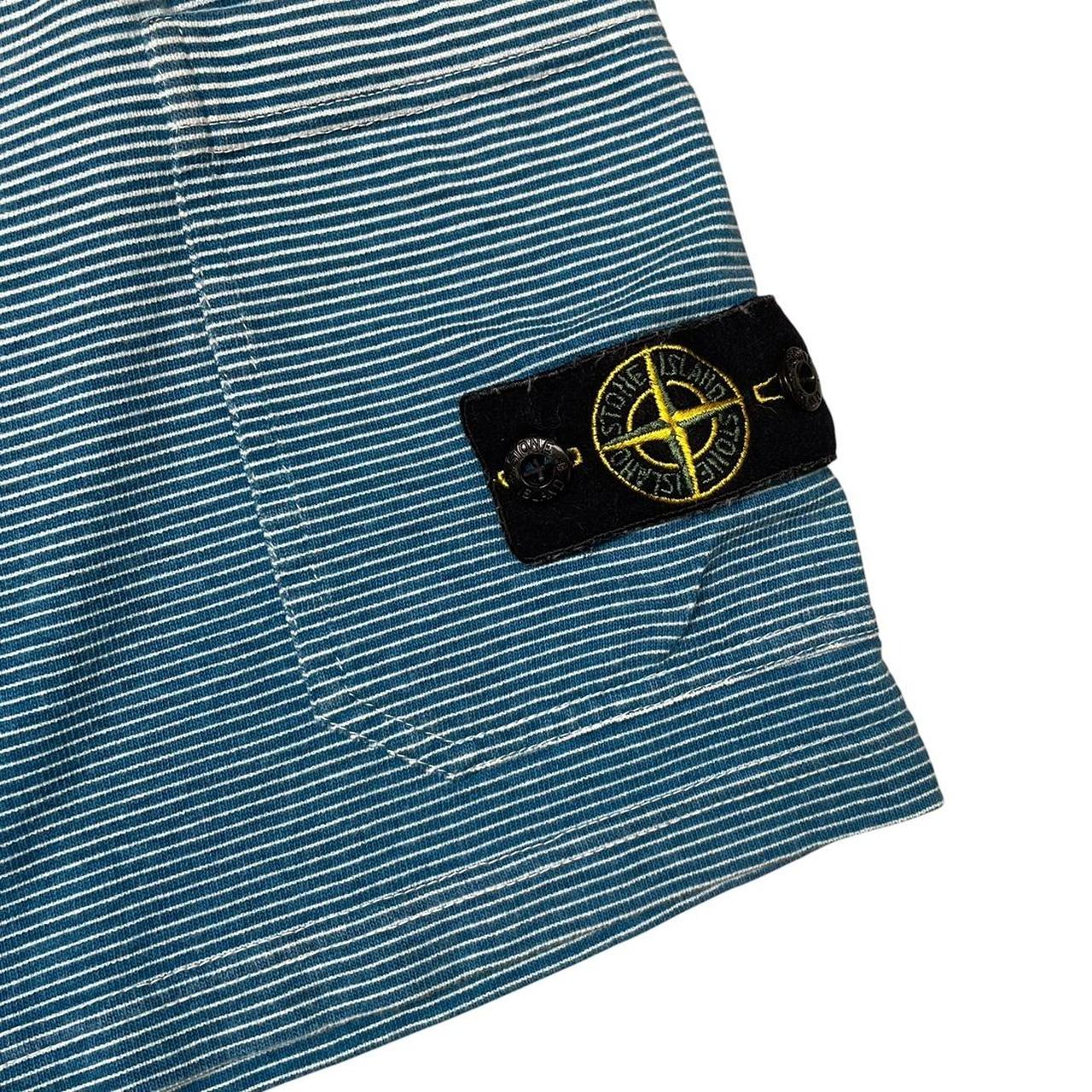 Stone Island SS 2019 Blue and White Striped Cotton Jogger Shorts