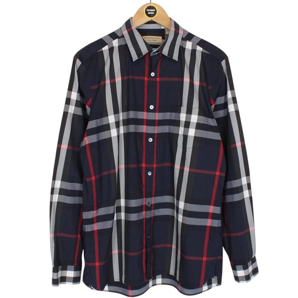 Burberry Navy Blue Nova Check Long Sleeve Cotton Shirt
