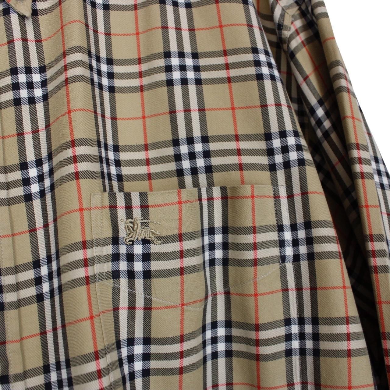 Vintage 90s Burberry Tan Brown Nova Check Long Sleeve Cotton Shirt
