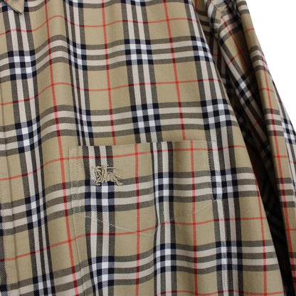Vintage 90s Burberry Tan Brown Nova Check Long Sleeve Cotton Shirt