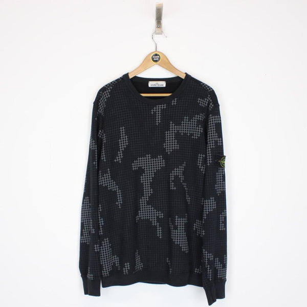 Stone Island AW 2017 Black Grid Camo Crew Neck Sweatshirt Jumper