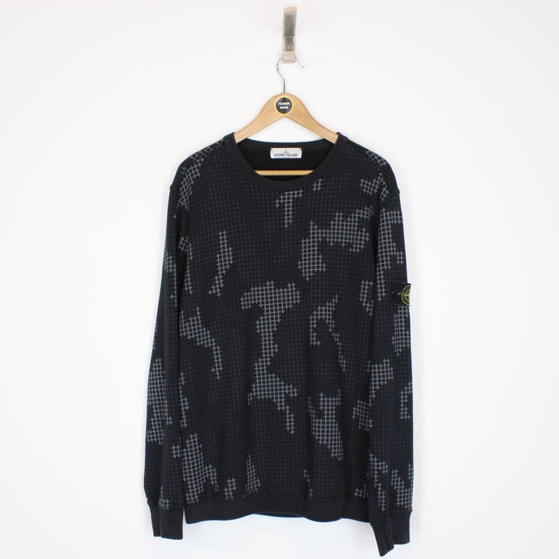 Stone Island AW 2017 Black Grid Camo Crew Neck Sweatshirt Jumper