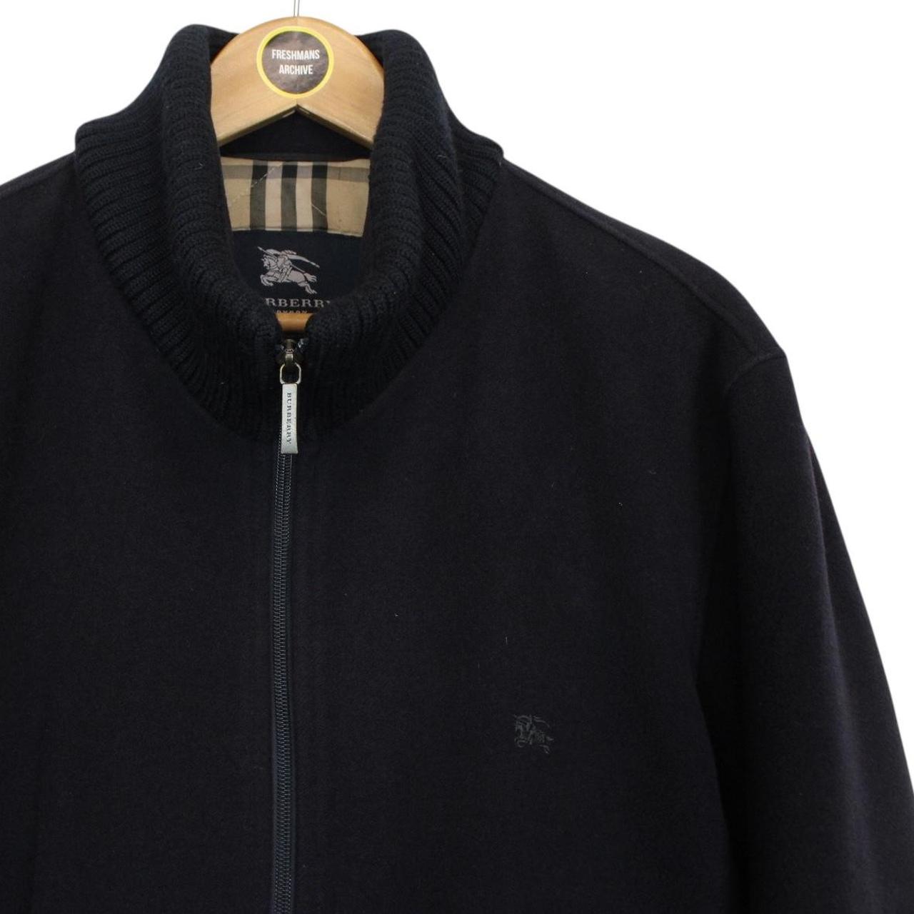 Burberry London Navy Blue Full Zip Nova Check Lined Cashmere Wool Jacket