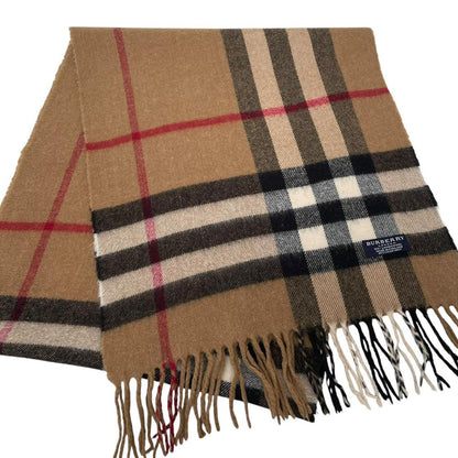 Vintage 90s Burberry Tan Brown Nova Check Lambswool Scarf