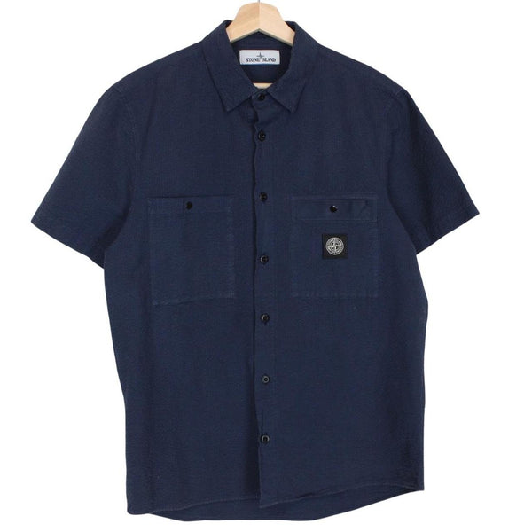 Stone Island SS 2020 Navy Blue 3D Cotton Short Sleeve Tela Shirt