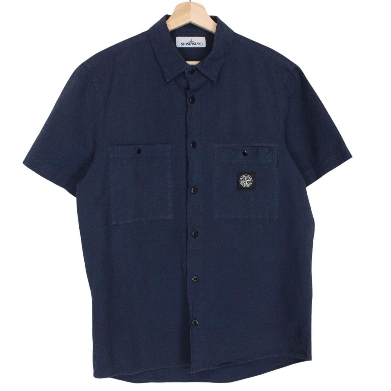 Stone Island SS 2020 Navy Blue 3D Cotton Short Sleeve Tela Shirt
