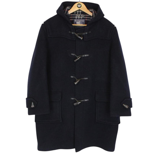 Vintage 90s Burberry Navy Blue Nova Check Wool Duffle Coat