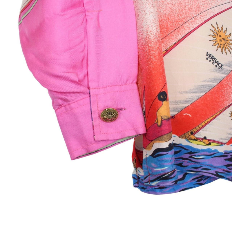 Vintage 90s Versace Sport Multicoloured Long Sleeve Ship Print Silk Shirt