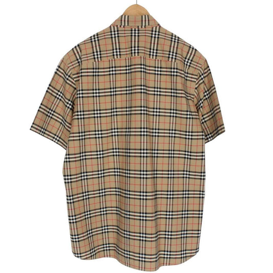 Burberry Tan Brown Nova Check Short Sleeve Poplin Cotton Shirt