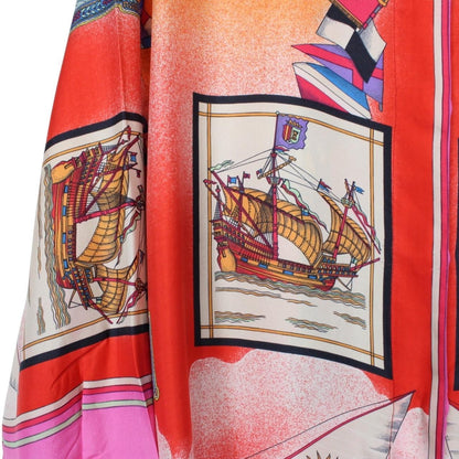 Vintage 90s Versace Sport Multicoloured Long Sleeve Ship Print Silk Shirt