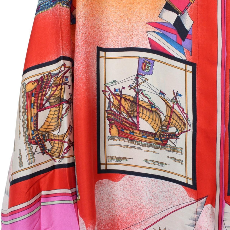 Vintage 90s Versace Sport Multicoloured Long Sleeve Ship Print Silk Shirt