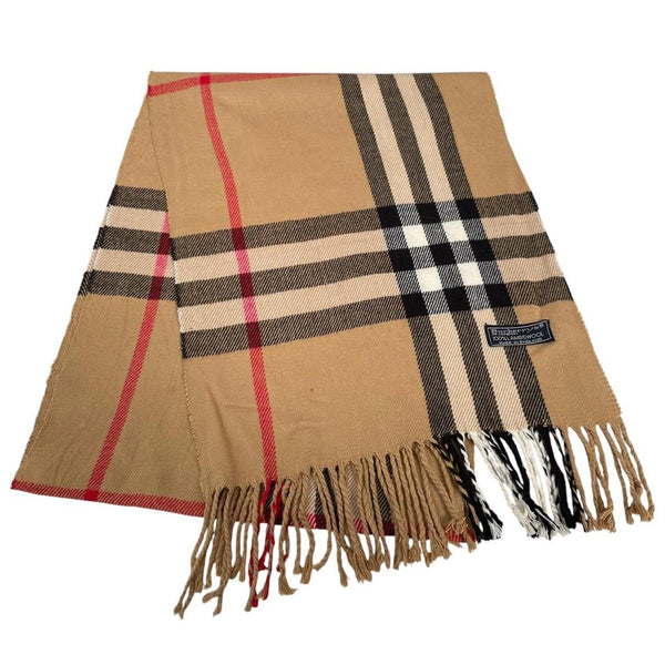 Vintage 90s Burberry Tan Brown Nova Check Lambswool Scarf