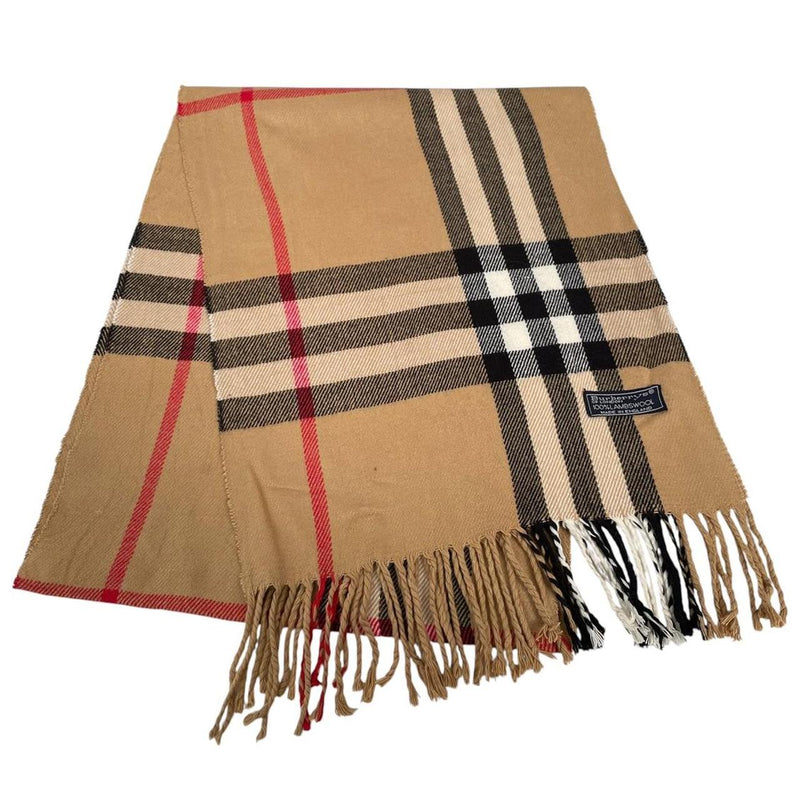 Vintage 90s Burberry Tan Brown Nova Check Lambswool Scarf