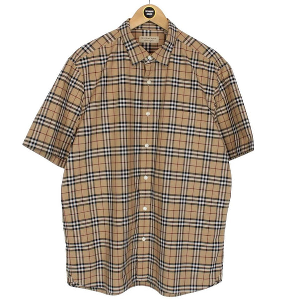 Burberry London Tan Brown Nova Check Short Sleeve Cotton Shirt