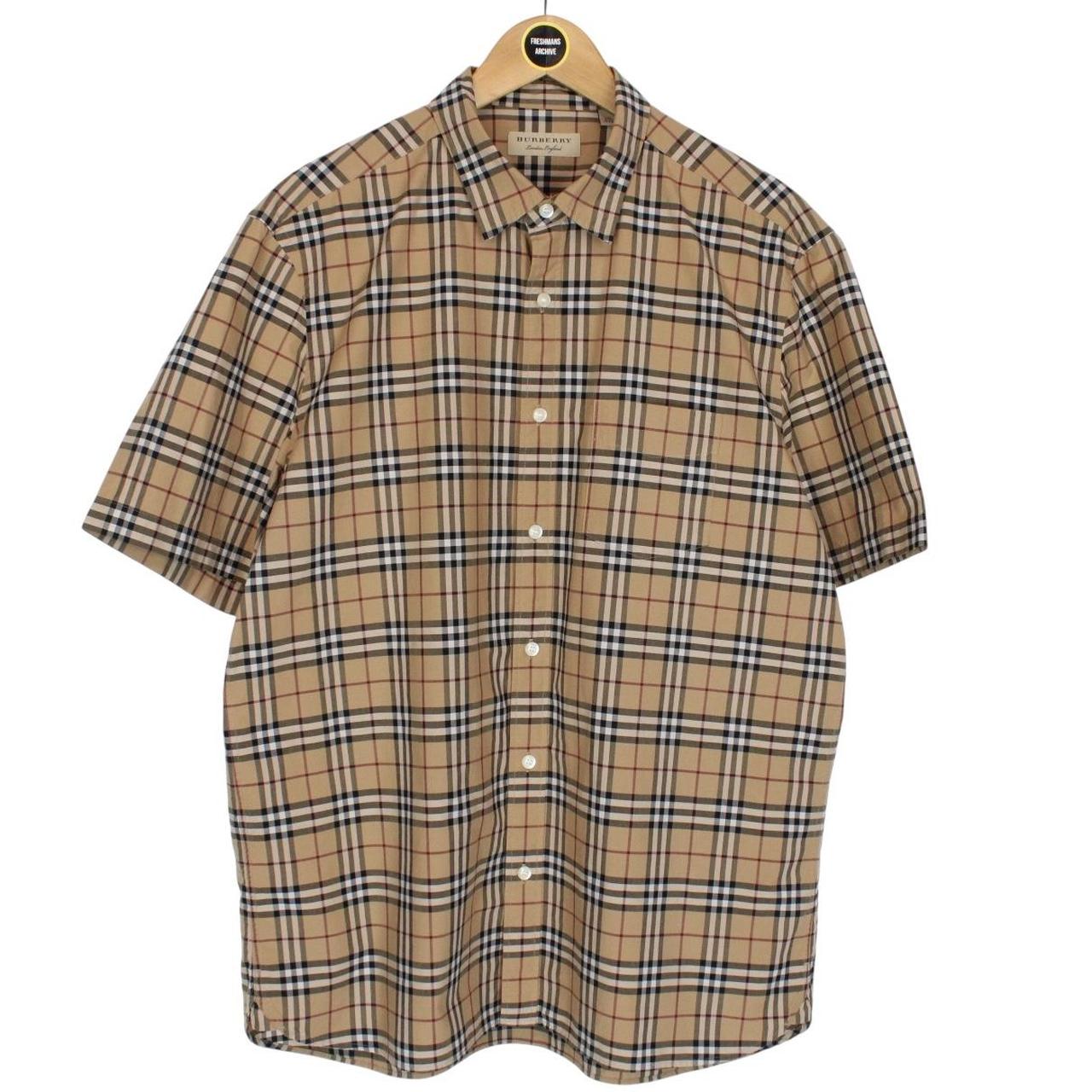 Burberry London Tan Brown Nova Check Short Sleeve Cotton Shirt