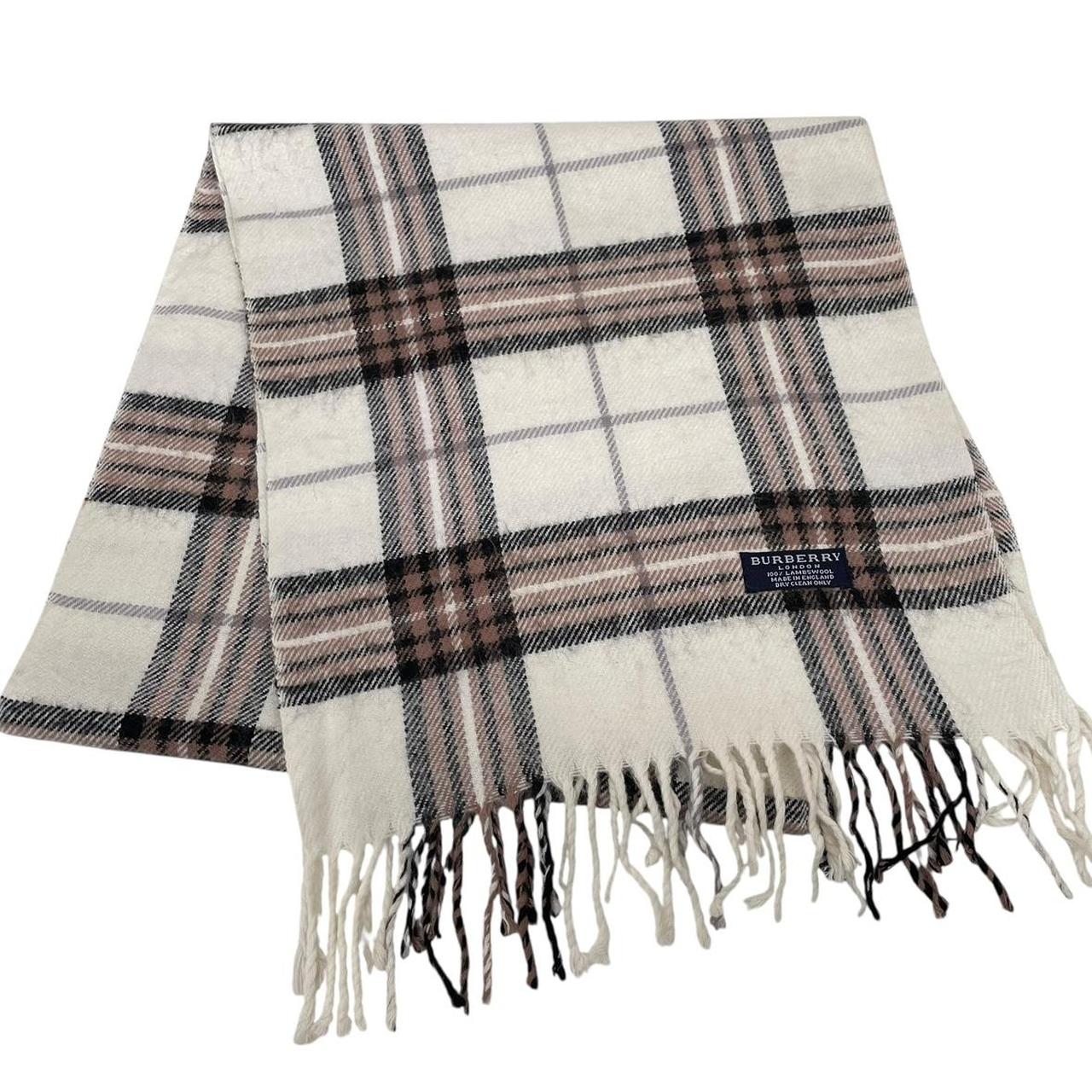 Vintage 90s Burberry Cream Nova Check Lambswool Scarf