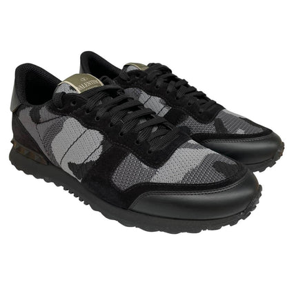 Valentino Garavani Rockrunner Black and Grey Mesh Camouflage Trainers