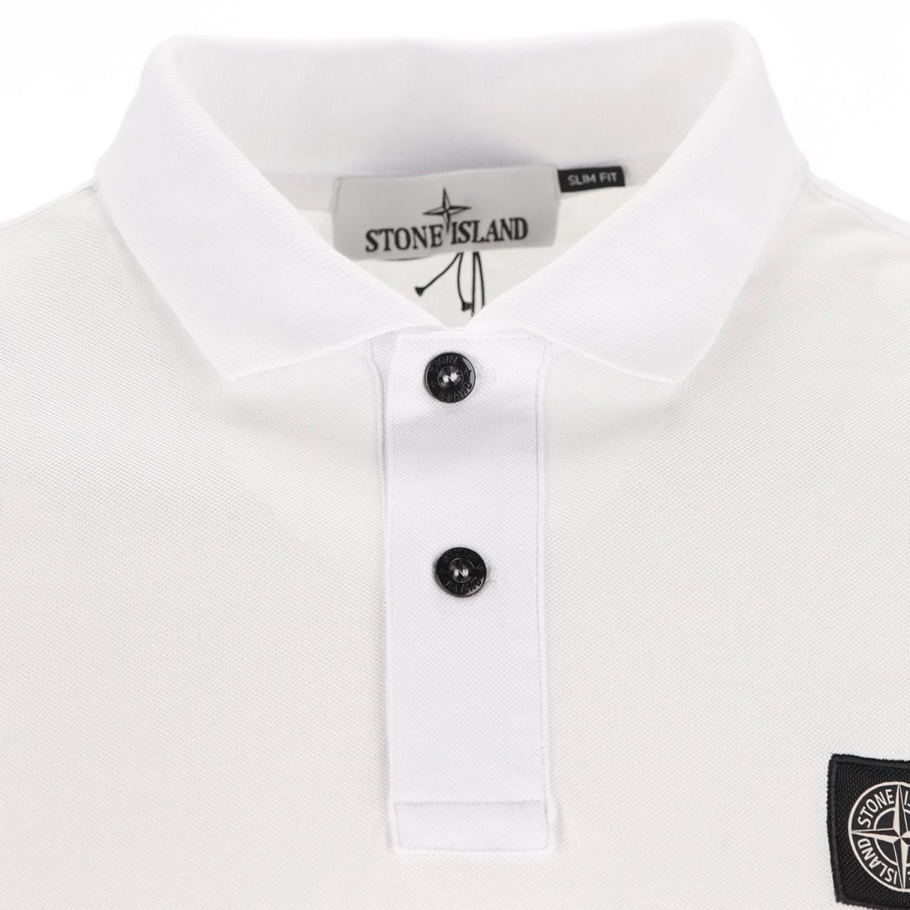 Stone Island White Short Sleeve Slim Fit Organic Cotton Polo Shirt