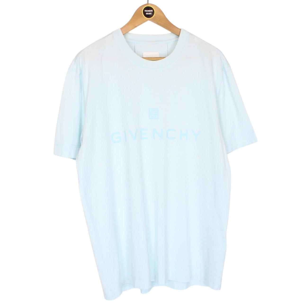 Givenchy Paris Light Blue Logo Print Short Sleeve Cotton T-Shirt