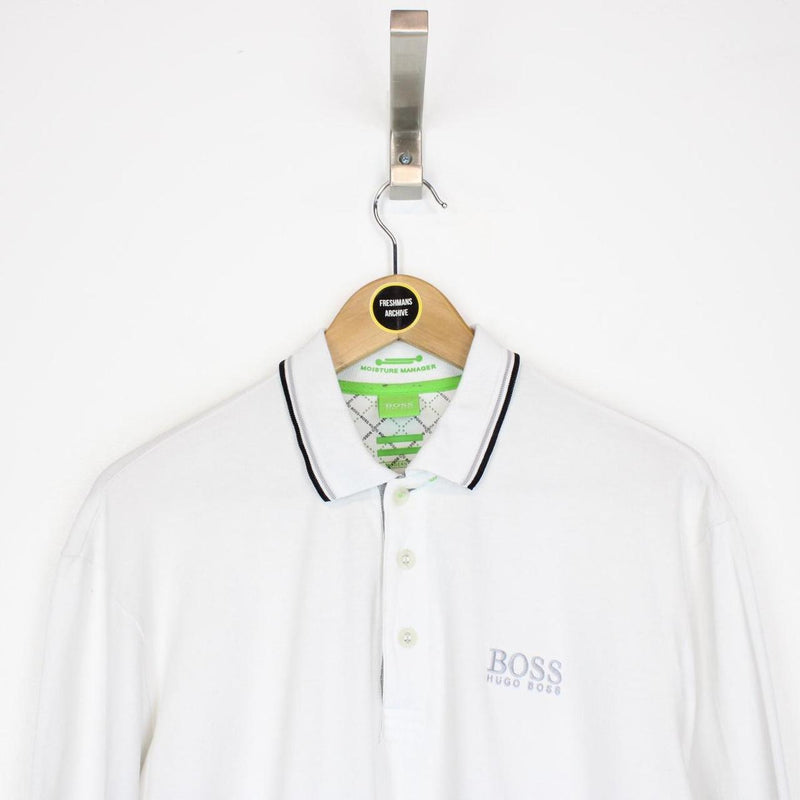 Hugo Boss White Long Sleeve Cotton Polo Shirt