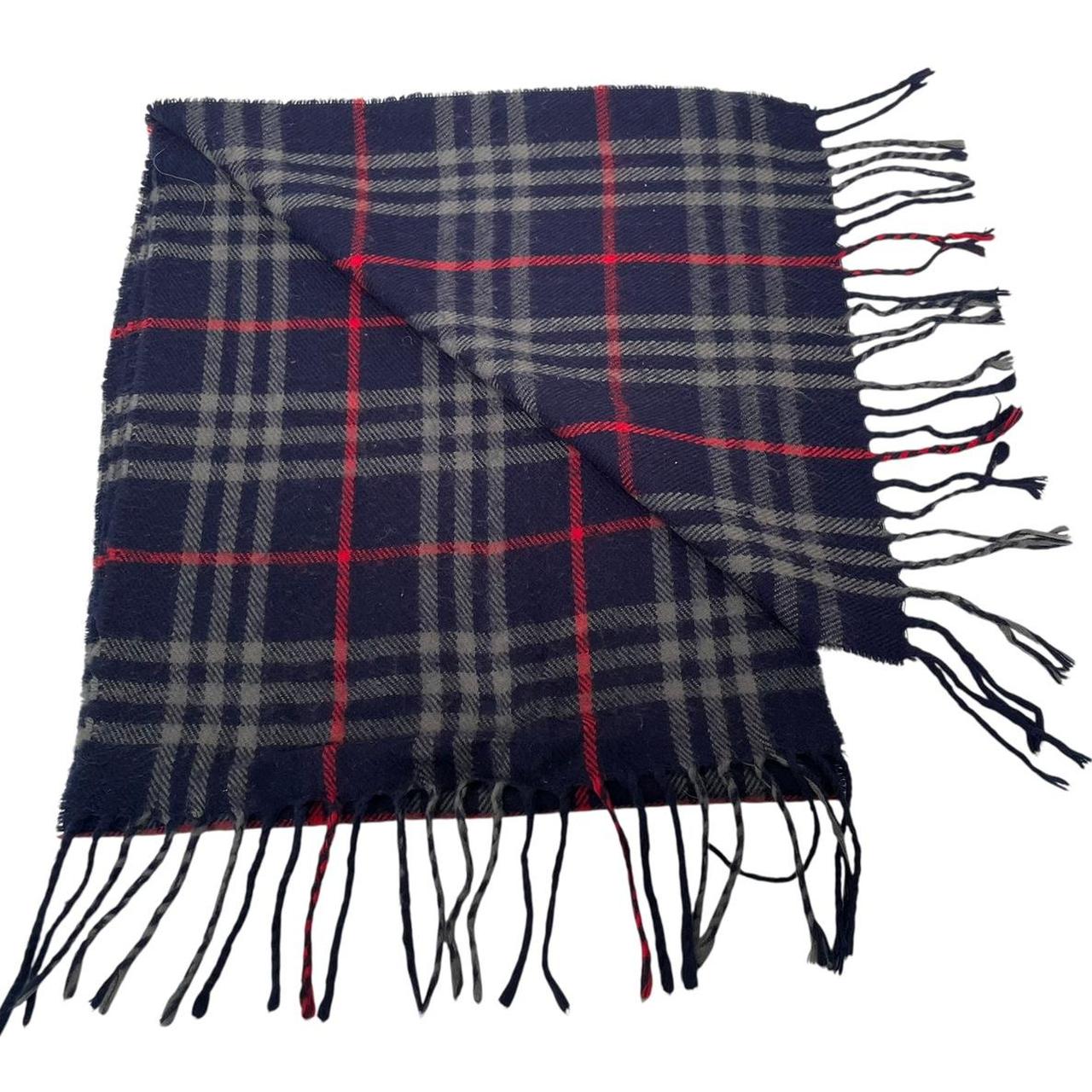 Vintage 90s Burberry Navy Blue Check Lambswool Scarf