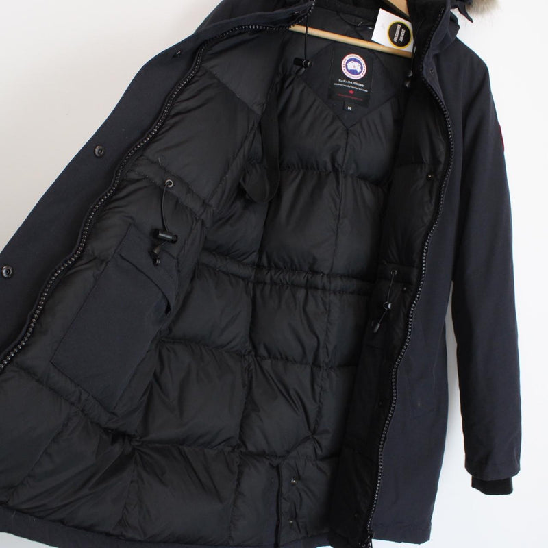 Canada Goose Navy Blue Victoria Parka Down Jacket with Fur Trim