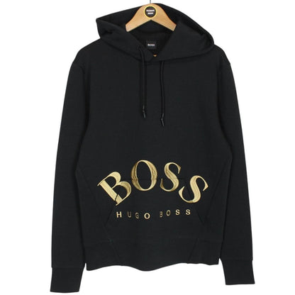 Hugo Boss Black and Gold Logo Embroidered Cotton Hoodie Jumper