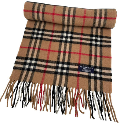 Vintage 90s Burberry Tan Brown Nova Check Lambswool Scarf