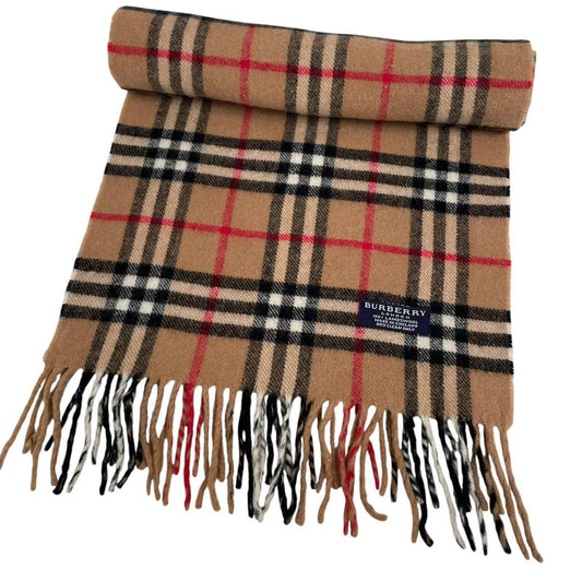 Vintage 90s Burberry Tan Brown Nova Check Lambswool Scarf