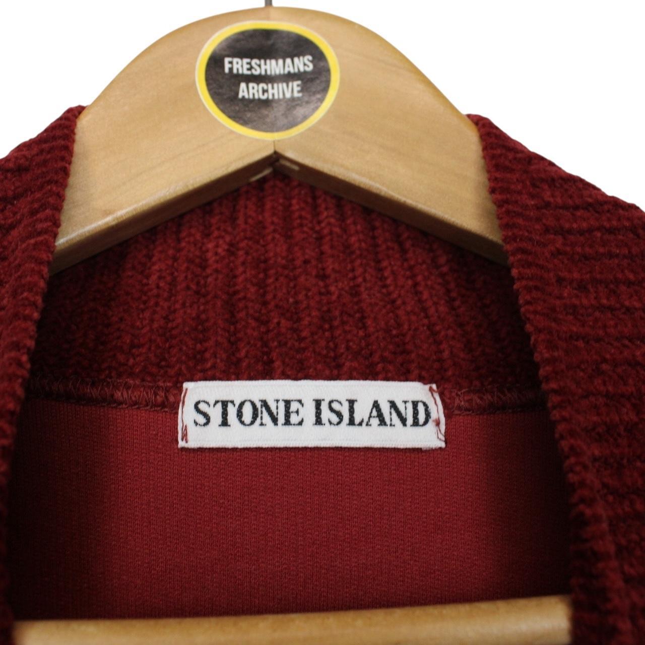 Vintage 1992 Stone Island Burgundy Cotton/Nylon 1/4 Zip Logo Jumper