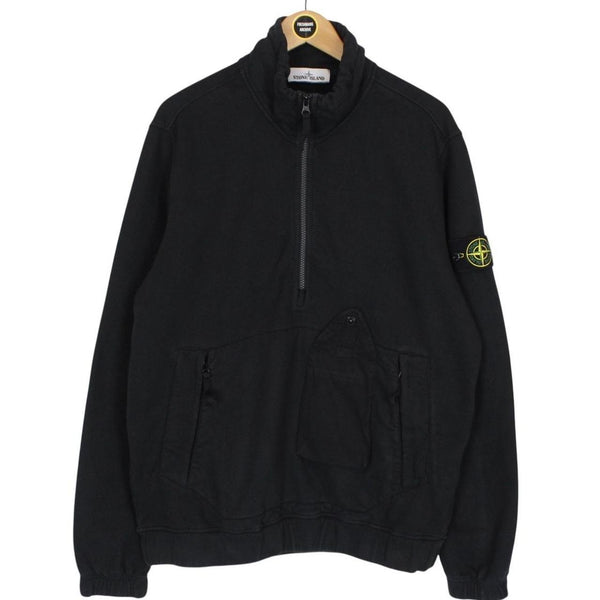 Stone Island AW 2020 Black Cotton 1/4 Zip Technical Smock Sweatshirt