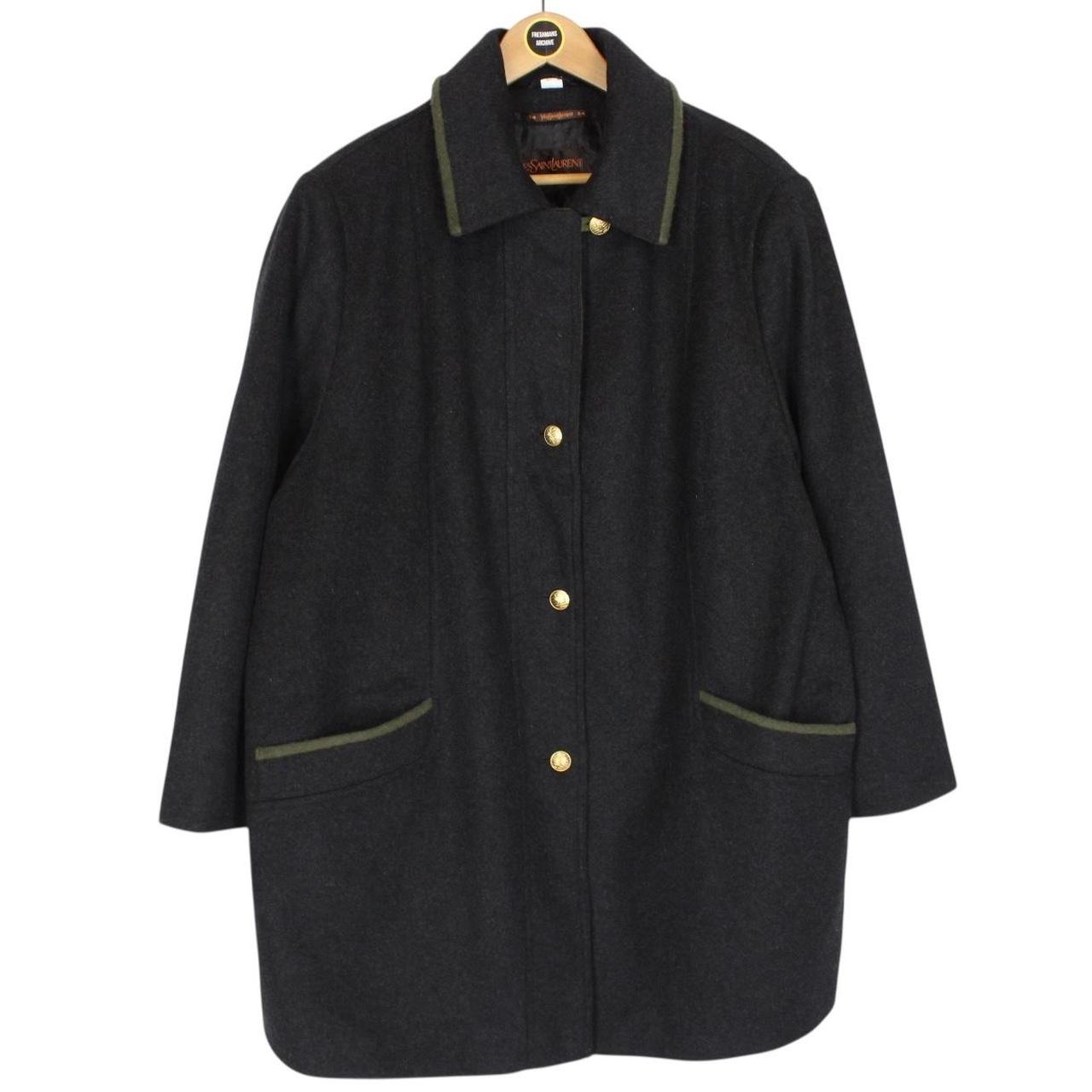 Vintage 90s Yves Saint Laurent Grey Virgin Wool Blend Coat