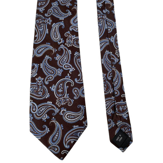 Michael Kors Brown and Blue Paisley Pattern Silk Tie