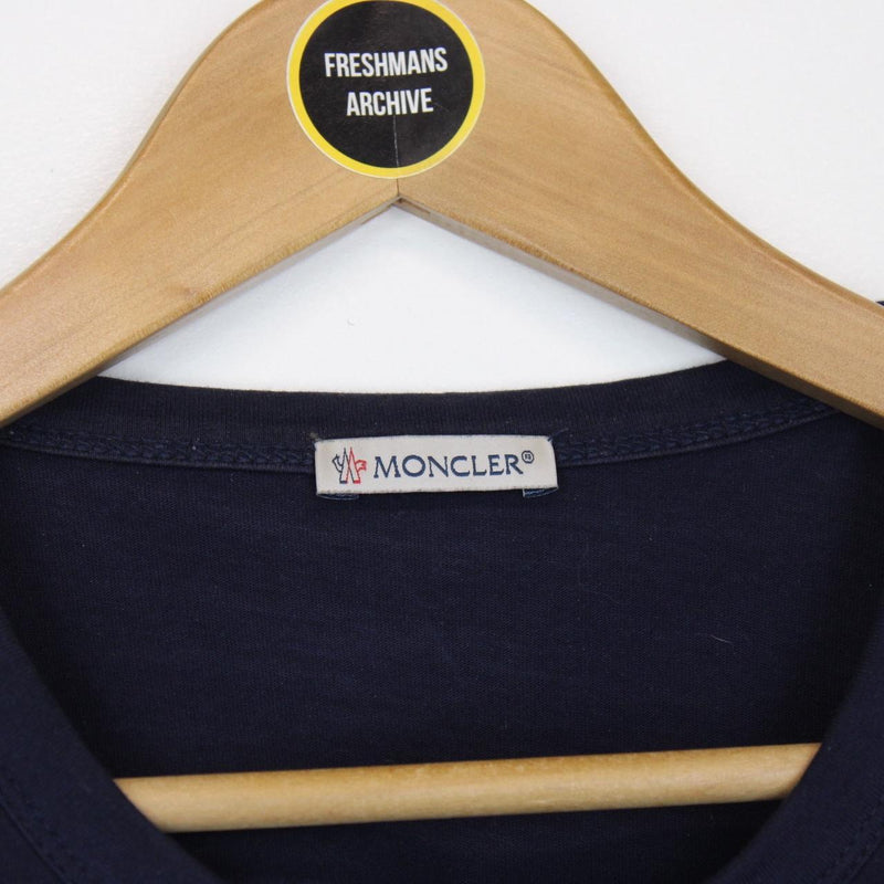 Moncler Navy Blue and White Logo Short Sleeve Cotton T-Shirt