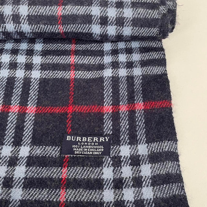 Vintage 90s Burberry Navy Blue Nova Check Lambswool Scarf