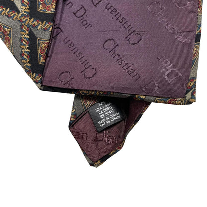 Christian Dior cream silk tie with multicoloured paisley print design.