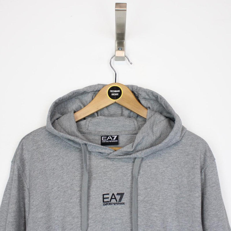 Emporio Armani EA7 Grey and Black Logo Print Hoodie Jumper