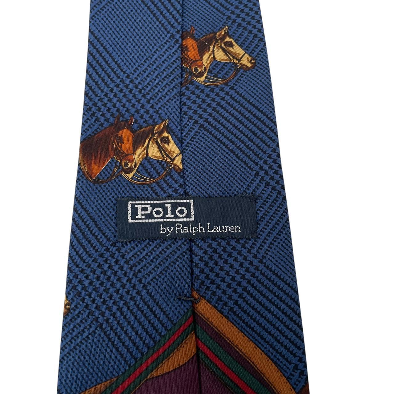 Vintage Polo Ralph Lauren Navy Blue Equestrian Print Silk Tie