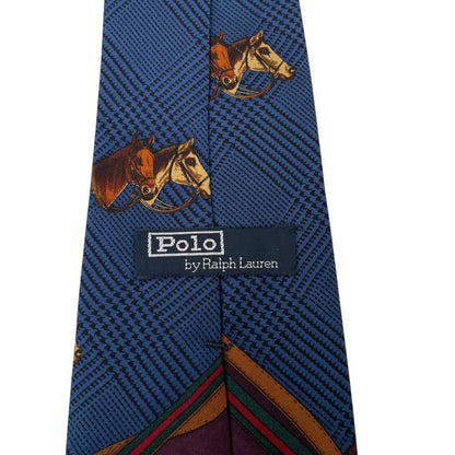 Vintage Polo Ralph Lauren Navy Blue Equestrian Print Silk Tie