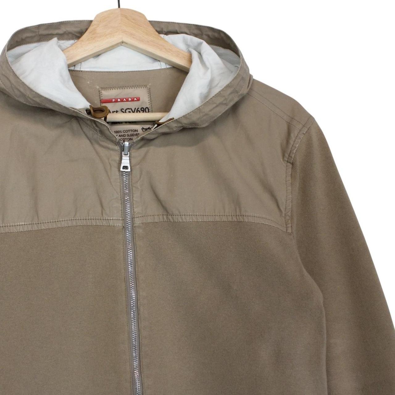 Prada Sport Tan Brown Full Zip Cotton Knit Hoodie