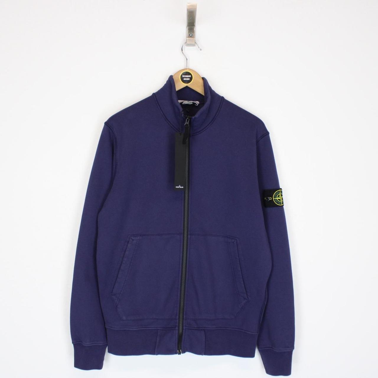 Stone Island SS 2022 Navy Blue Full Zip Organic Cotton Sweatshirt Jumper