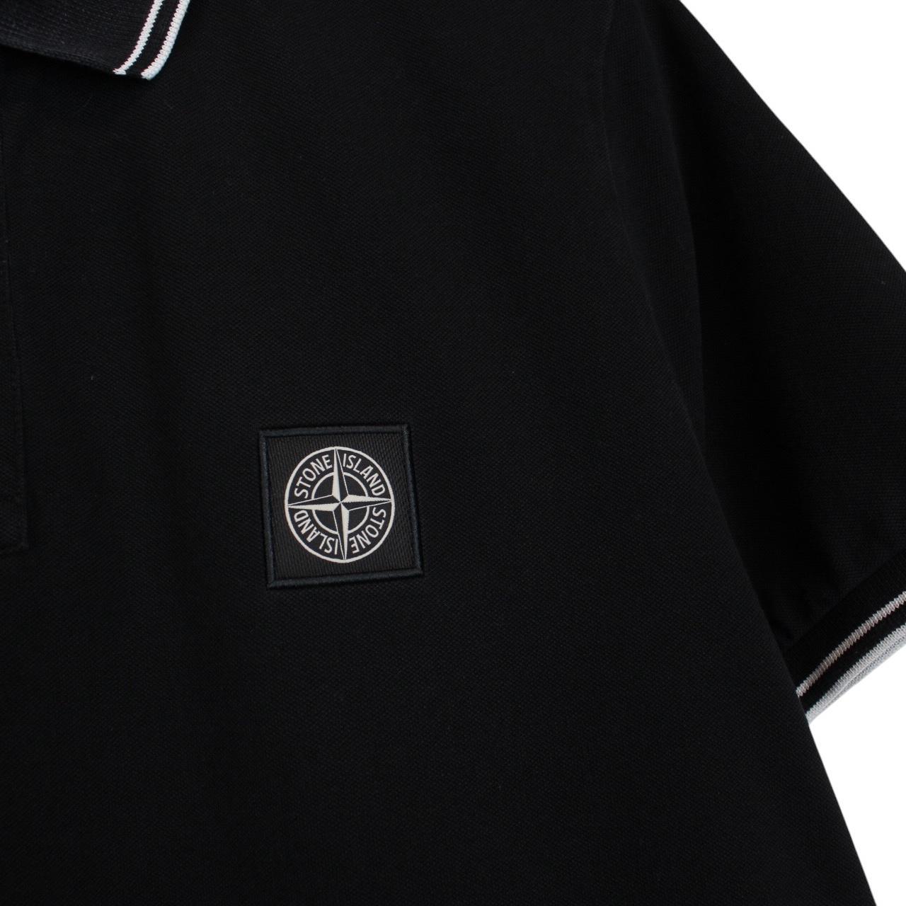 Stone Island Black Short Sleeve Compass Cotton Polo Shirt