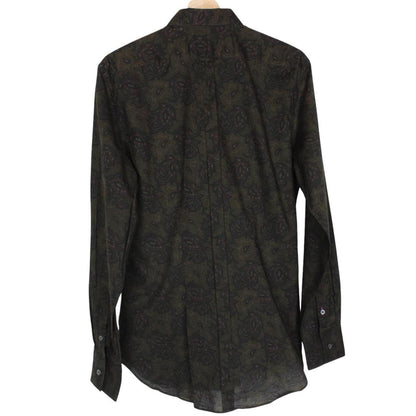 Paul Smith khaki green long sleeve shirt with paisley print and cotton material.