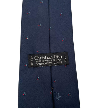 Vintage Christian Dior Navy Blue Logo Polyester/Silk Tie