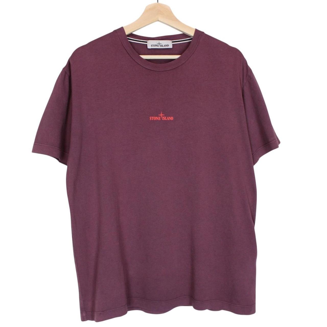 Stone Island SS 2022 Burgundy Short Sleeve Cotton Split Logo T-Shirt