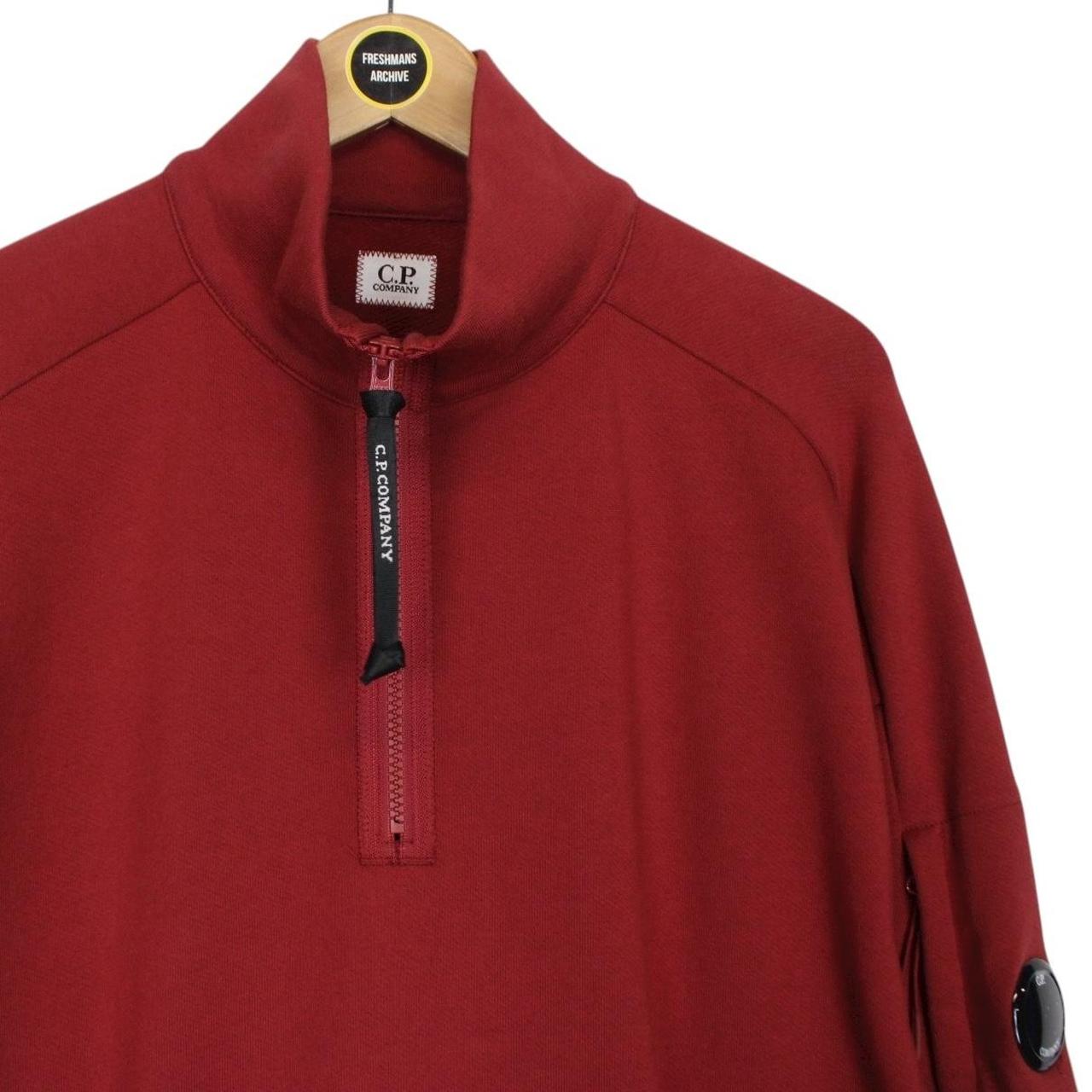 CP Company Red Diagonal Raised Fleece Cotton 1/4 Zip Lens Sweatshirt