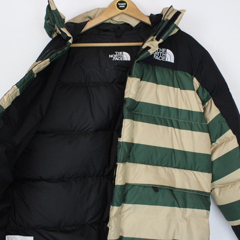 The North Face Beige, Black and Green Striped Himalyan Down Puffer Jacket