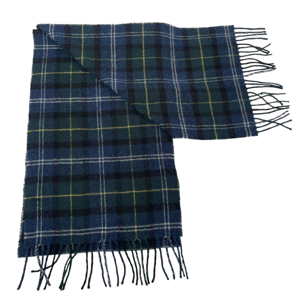 Barbour navy blue tartan check wool scarf with classic check pattern.