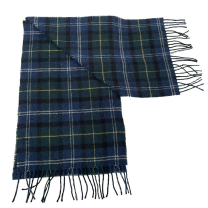 Barbour navy blue tartan check wool scarf with classic check pattern.
